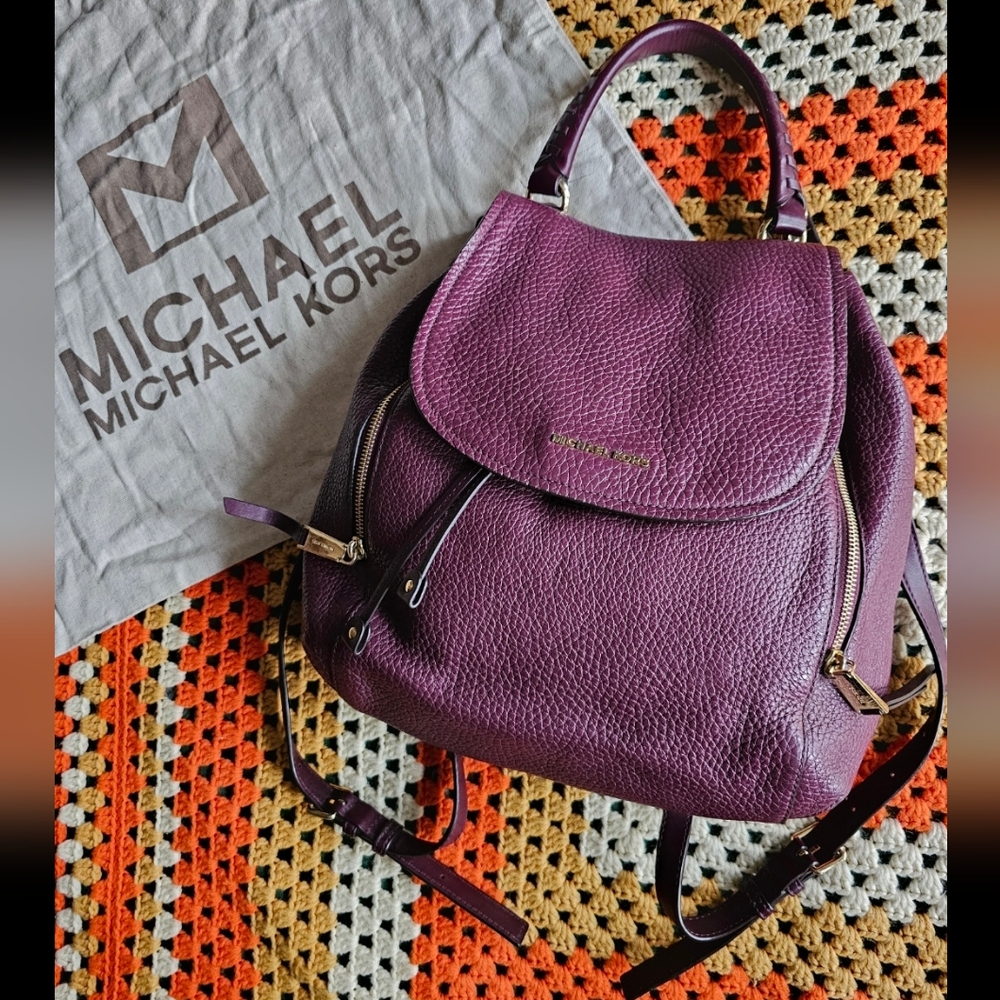 Michael Kors Purple Pebbled Leather Small Backpack Bag